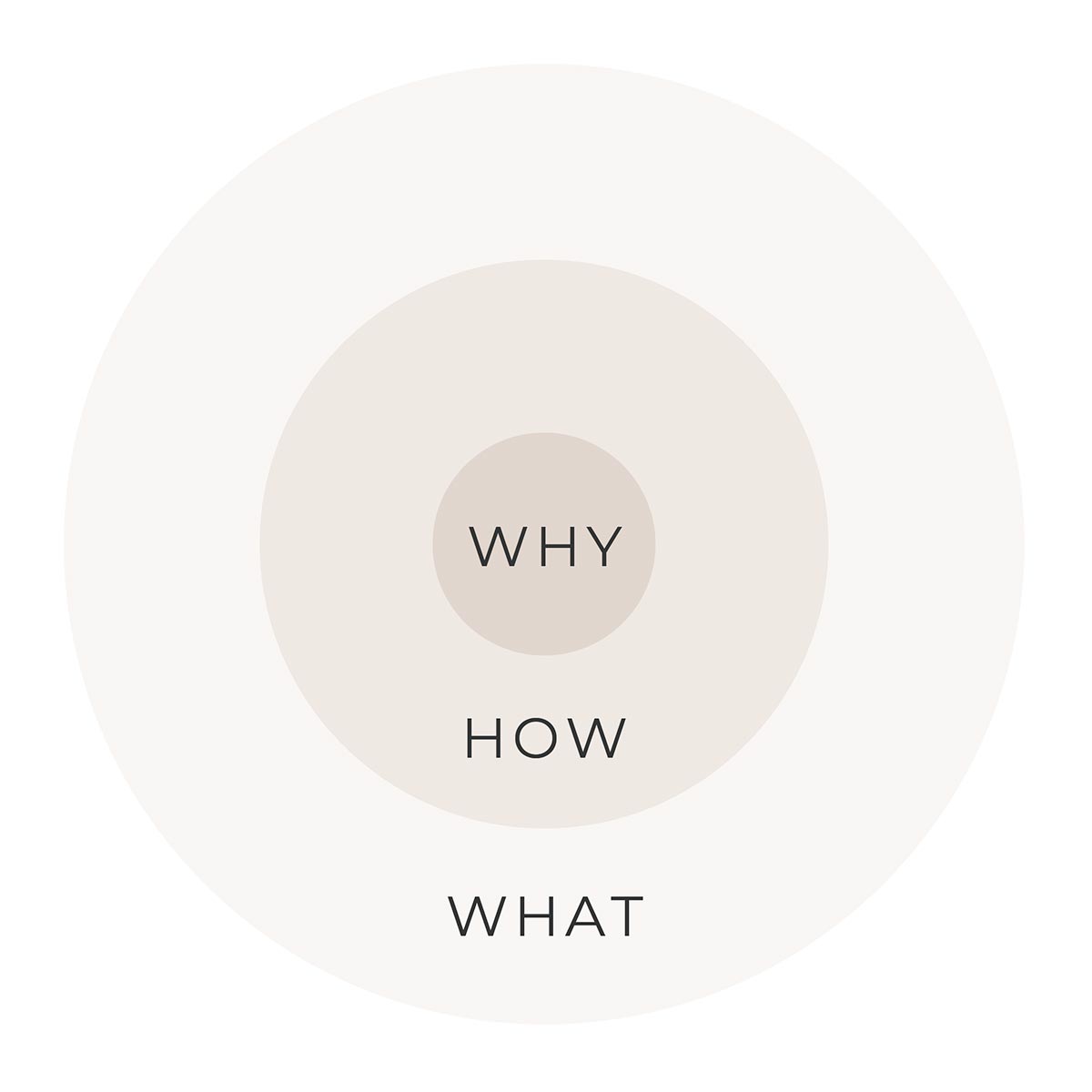 Three circles each getting smaller with the words, why, how, and what on them.